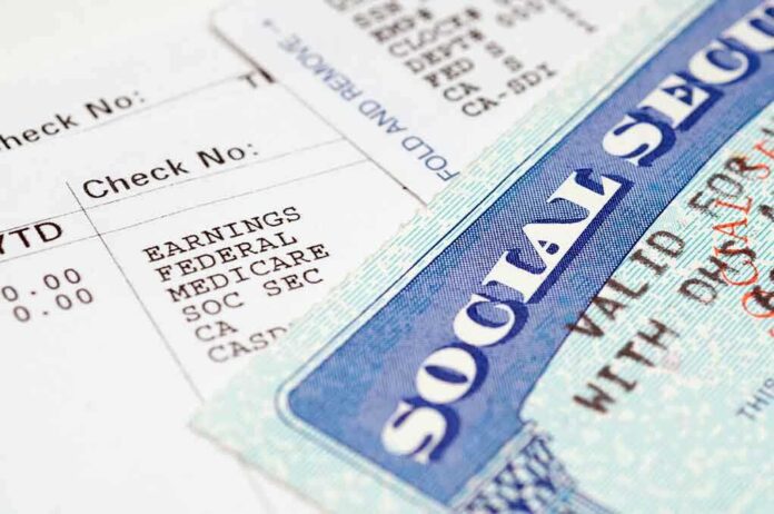 shutterstock_90287281.jpg Close up of a pay stub and a social security card