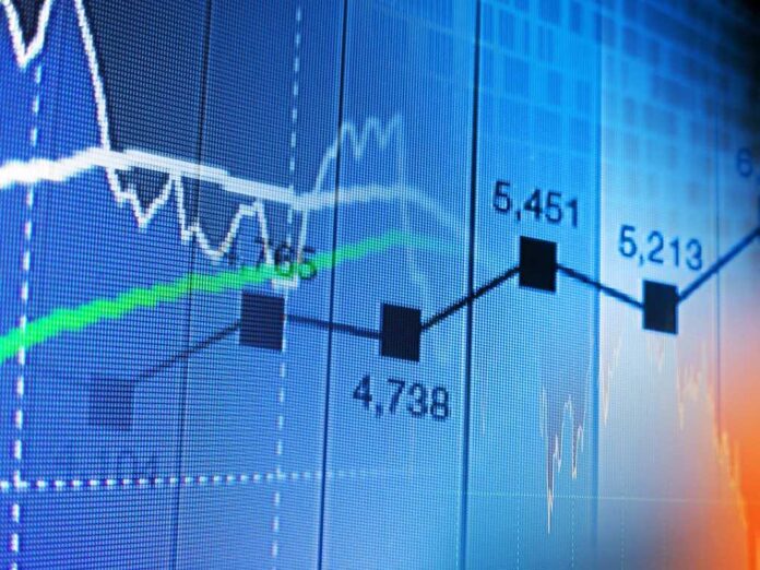 Close up of a financial graph displaying stock market trends