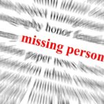 Text graphic highlighting missing person in red among blurred words