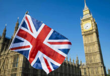 Union Jack flag with Big Ben in the background.