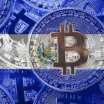 Bitcoin coins overlaid with El Salvador flag colors